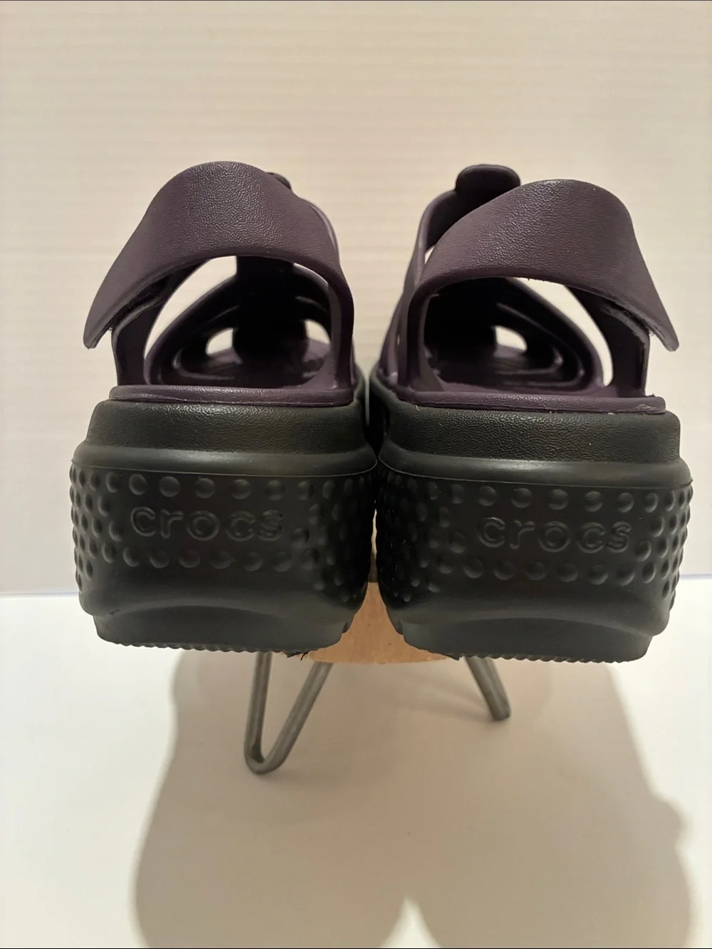 CROCS Women's Stomp Fisherman Platform Sandal in Deep Plum with Black Sole